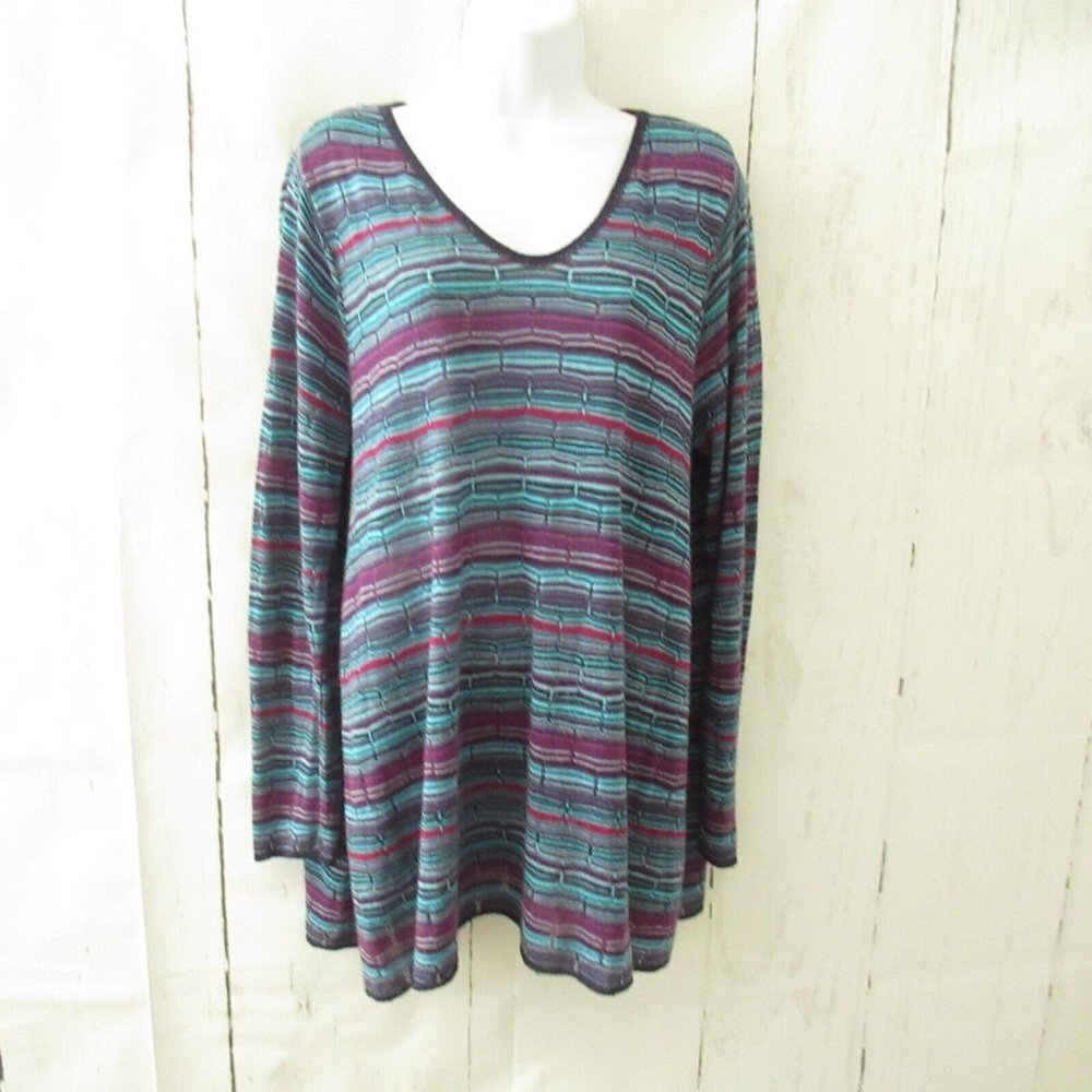 Catherines Sweater 0X 14 16 Stripe Pullover V Neck Plus‎ Size
